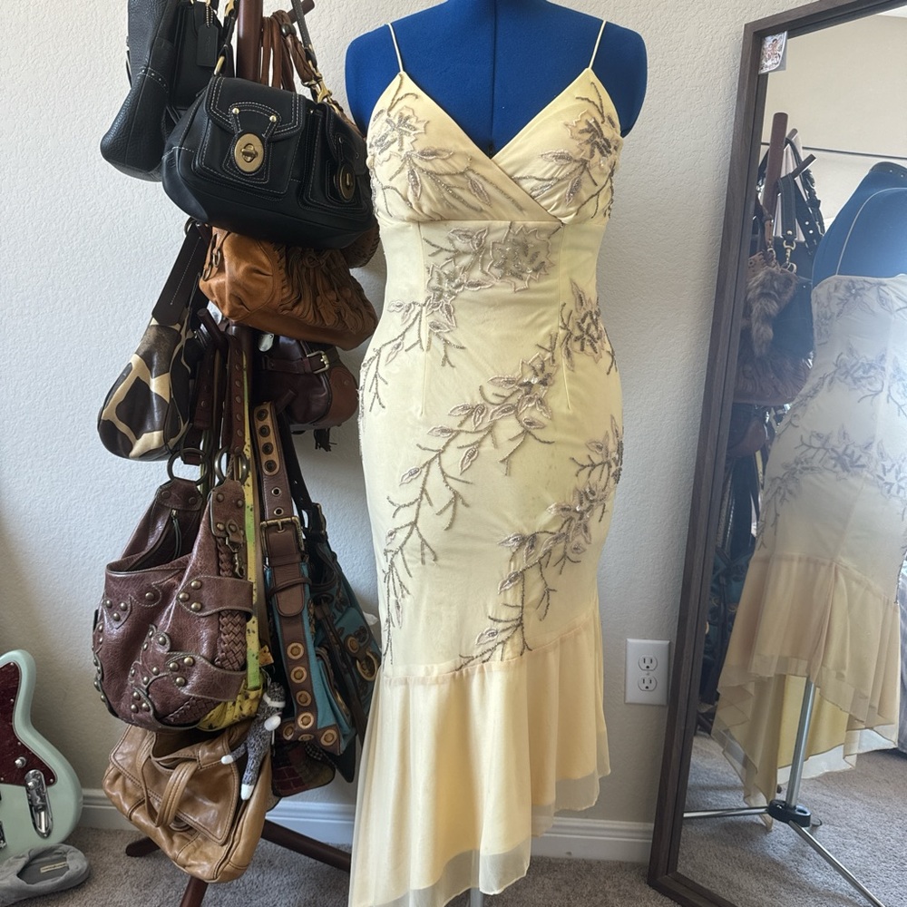 Sean Collection Asymmetrical Yellow Floral Dress
